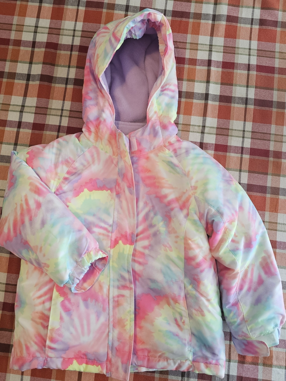 Girls' Pastel Tie-Dye Hooded Puffer Jacket